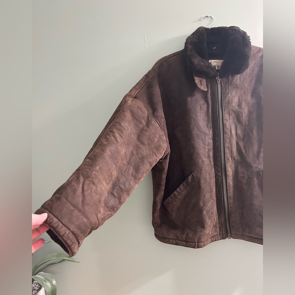 Vintage jones New York leather bomber pilot fur lined jacket brown - Picture 5 of 12